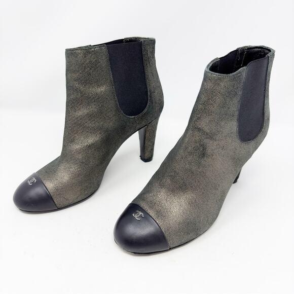 Chanel Leather CC Logo Cap Toe Ankle Boots - Picture 1 of 11